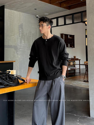 LIIS Henry collar double-sided knitted autumn old money style solid color pullover sweater men's loose commuting sweater brown S90-115Jin Jin equals 0.5 kg one size