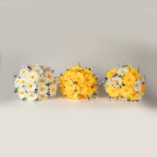 Jingga grave-sweeping fake flowers, Qingming flowers, simulated flowers, tombstones, chrysanthemum baskets, grave-going sacrificial supplies, 18-head flat chrysanthemum combination, 18-head flat chrysanthemum hand bouquet + flower basket yellow