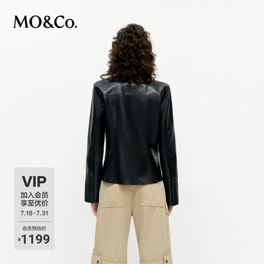 MO&Co.edition Xiaohongshu's popular MOCO jacket 2025 spring new rock plain leather fashion waist-fitting short shirt jacket black xXS/155