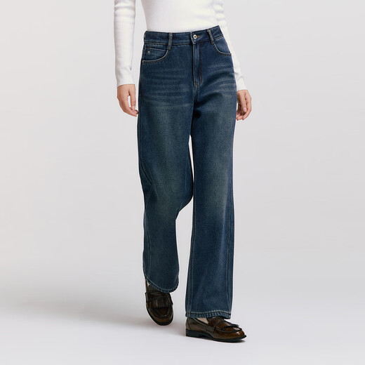 Semir Senrou|Jeans women's winter plus velvet loose trousers simple ins trend versatile wide leg pants 103724124005A