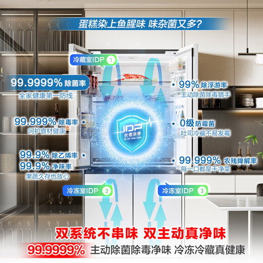 Rongsheng Tangtang 505L Cross Door Refrigerator Dual System Dual Cycle Active Sterilization Ultra-Thin Zero Embedded Household Level One Energy Efficiency BCD-505P60CZMAD White National Subsidy World Cup 60cm True Zero Embedded Bottom Cooling Active Sterilization 2.0
