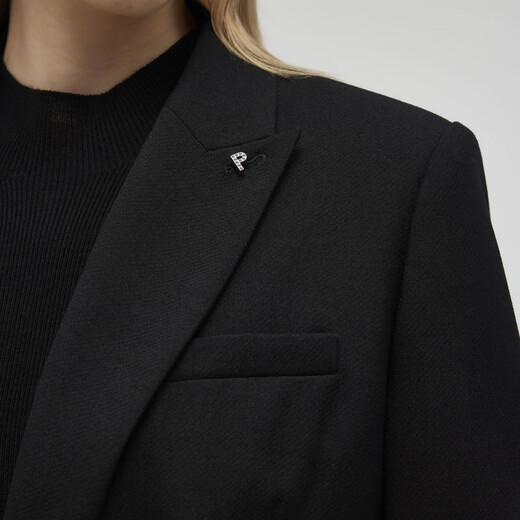 PRICH Merino Wool Double-breasted Suit Suit Spring and Autumn New Loose Slim Jacket Women 19 Black Suit L 165