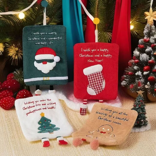 Coral velvet Christmas handkerchief, absorbent and quick-drying, kitchen and bathroom hand towel, hanging Christmas gift, square red Christmas stocking 1 pack