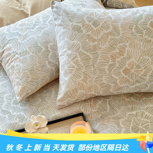 Mercury series home textile new 100% cotton four-piece set floral pure cotton brushed quick-warm autumn and winter thickened bed sheet duvet cover and fitted sheet three-piece set Flower Spike 100% cotton 1.5m fitted sheet set four-piece set 100% cotton