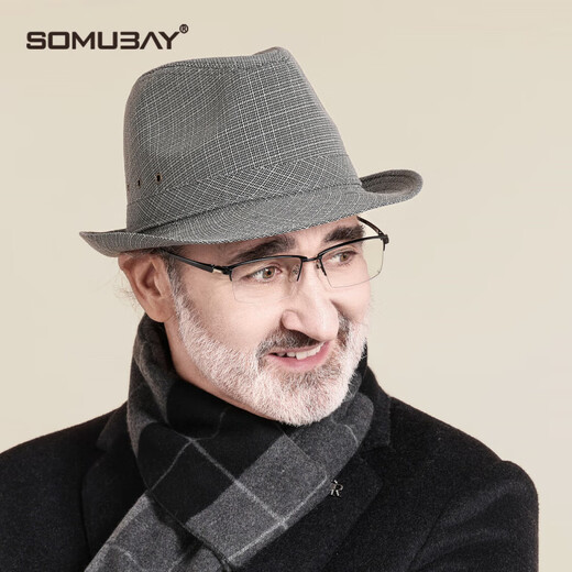 SOMUBAY Dad Hat Men's 2025 Autumn and Winter New Middle-aged and Elderly Top Hat Grandpa Fashion Retro British Felt Hat Hemp Light Gray 58CM