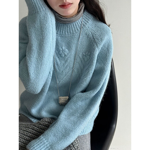La Chapelle Korean style soft waxy cable pullover long-sleeved fashionable sweater for women 2025 autumn new flower casual sweater for women Grape Purple