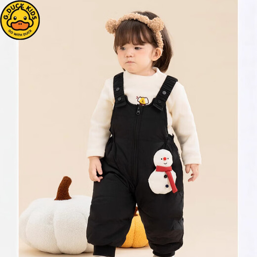 G.duck baby down overalls for boys and girls in winter, stylish outer ski pants, children's belly protection, thickened warm long pants, snowman black 100, recommended height 96-105cm, age 2-3 years old