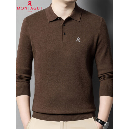 Montagut autumn and winter 100 pure cashmere sweater long-sleeved T-shirt men's middle-aged business casual lapel solid color sweater color gray L 170 recommended 120-140 Jin Jin equals 0.5 kg to wear