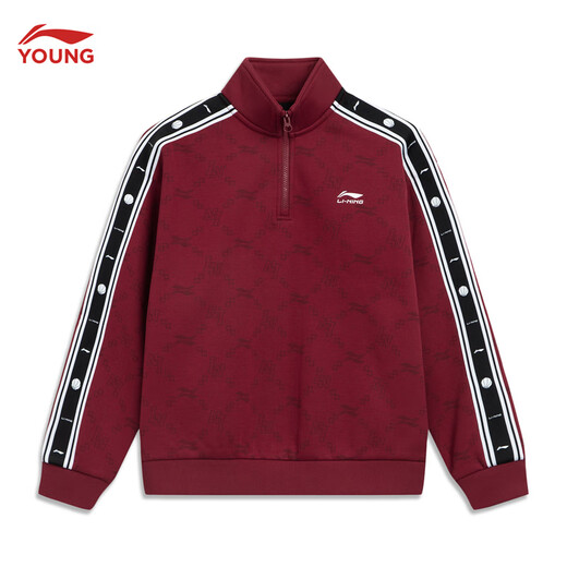 Li Ning children's clothing children's sweatshirt suit for men and women, small and big children, New Year's style leggings and velvet sports top suit YWEW003 dark red/black-4 175