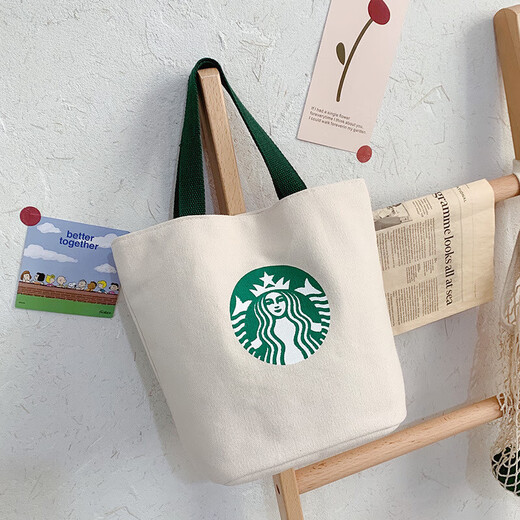 Fashionable canvas small handbag Korean style casual bag coffee lunch bag hand bag versatile women's bag with rice bag black