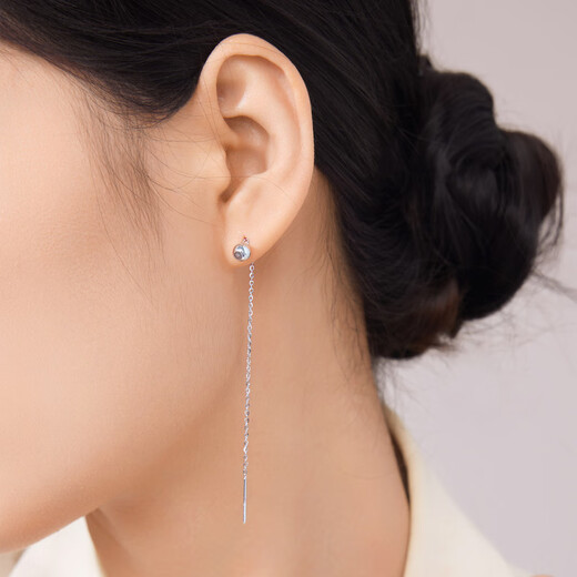 Century Yuan round bead earrings platinum earrings simple classic light luxury versatile earrings birthday gift for girlfriend 1.32g