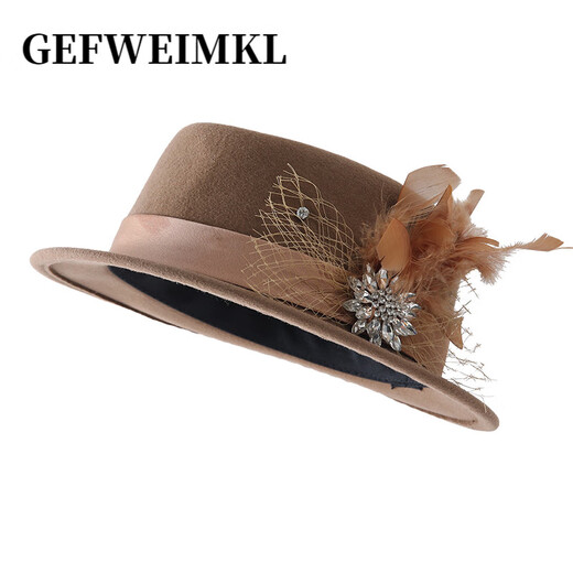 GEFWEIMKL merino wool hat women's autumn and winter new fashion versatile Hepburn style wool fisherman hat flat top ladies hat off-white M (56-58cm)