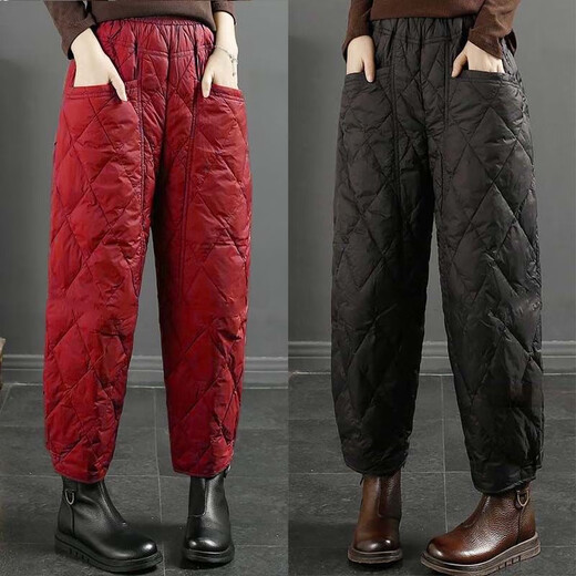 Jibai elderly down cotton pants women's outer wear loose plus fat plus size 2025 winter new thickened warm casual pants brown high quality quilted, card code size up one size XL recommended 115-130Jin Jin is equal to 0.5 kg