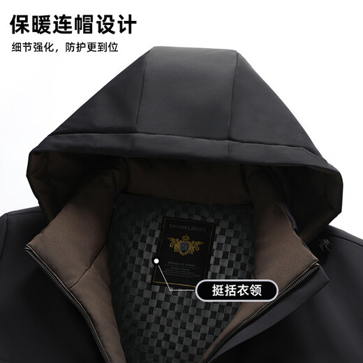 Woodpecker (TUCANO) cotton-padded jacket for men, thickened velvet, winter jacket, middle-aged and elderly men's cotton-padded jacket, fashionable and warm daddy jacket, black (thick velvet + removable hood) XL (135-155Jin Jin equals 0.5kg)