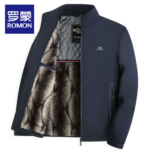 ROMON high-end jacket men's autumn and winter new style men's velvet thickened warm middle-aged and elderly dad's father's cotton jacket black velvet thickened HLTN9488 XL 115-130Jin Jin equals 0.5 kg