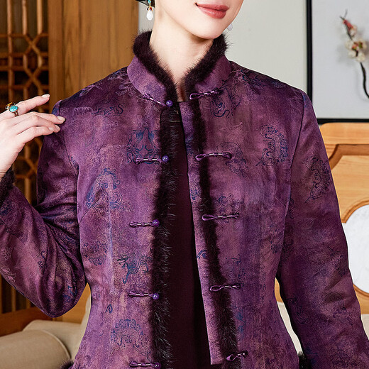 Xiyue Chinese style gauze red cloud yarn quilted Tang suit top 100% mulberry silk warm 2025 winter coat pink purple L (weight 105~115)