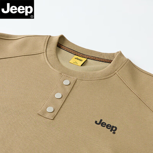 JEEP sweatshirt men's autumn new round neck casual bottoming shirt cotton skin-friendly solid color Henry collar T-shirt with dark green XL