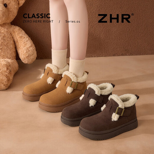 ZHR winter Birkenstock shoes women's thick-soled plus velvet warm cotton shoes women's shoes new anti-ski boots women's AB178B camel 38