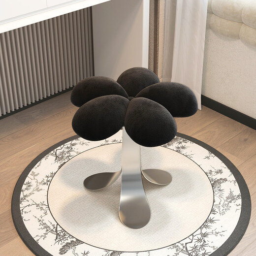 Linjie internet celebrity stool makeup stool cream style new round stool bedroom dressing table stool light luxury simple makeup comb seat flower silver frame white velvet