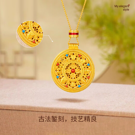 Jinliufu Auspicious S925 Silver Necklace Women's Accessories Eight Treasures Compass Pendant Women's Clavicle Chain for Girlfriend