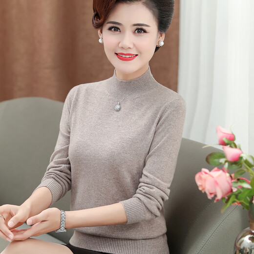 KING DEER middle-aged and elderly women's pure cashmere soft waxy sweater mother's clothing autumn and winter new solid color wool bottoming sweater green 3XL 150Jin Jin equals within 0.5 kg counter