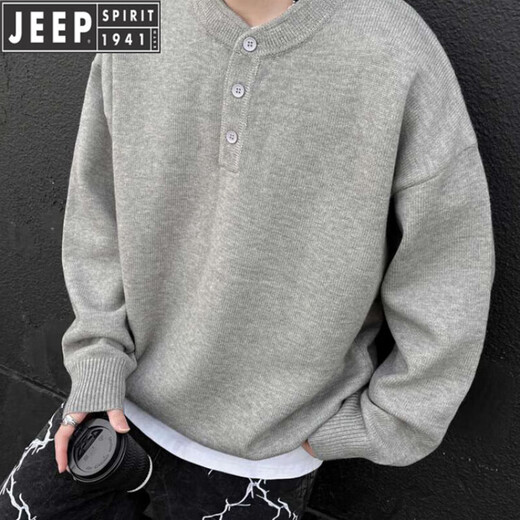 JEEP SPIRIT Jeep International Brand 2025 Autumn and Winter New American Henry Collar Sweater Men's Lazy Style Bottoming Sweater Black L (Recommended 115-130 Jin Jin equals 0.5 kg)