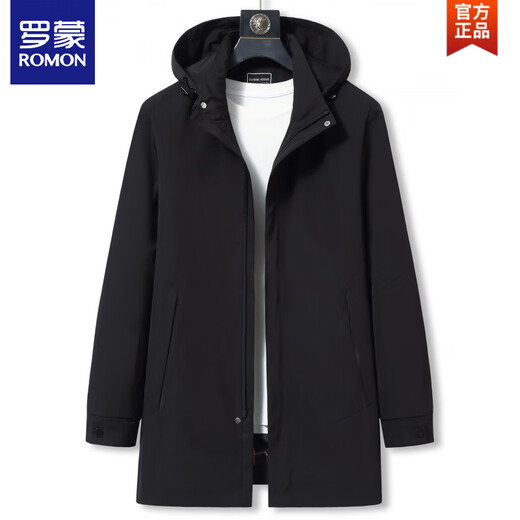 ROMON large size men's parka windbreaker men's mid-length spring and autumn fat man plus fat enlarged loose solid color windproof coat black 6XL