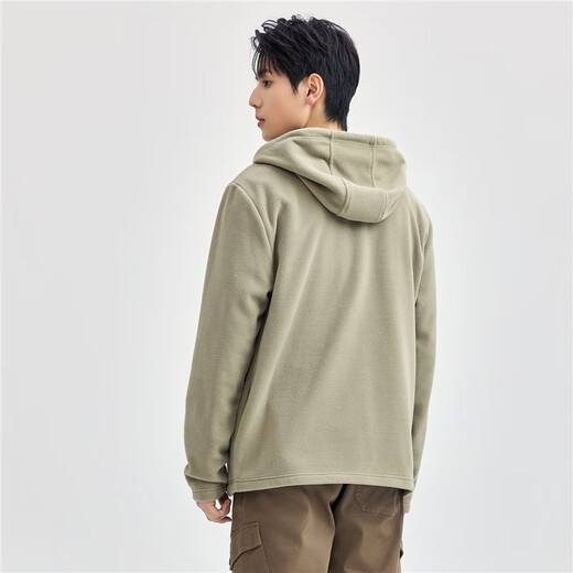 Giordano casual jacket men's autumn and winter new polar fleece solid color zipper hooded sports jacket men 13074814 blue gray logo military blue L