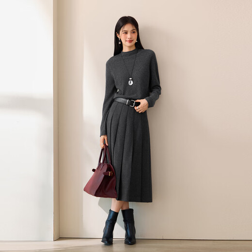 Eveli (eifini) Eveli high-quality wool pleated mid-length skirt, short skirt, slim A-line skirt, women's 2025 autumn new style, floral gray, mid-length, pre-sale XL 125-140Jin Jin is equal to 0.5 kg