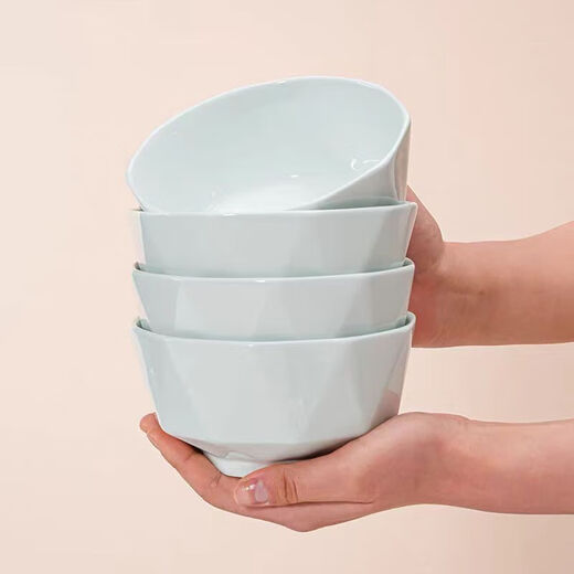 Household tableware minimalist underglaze color celadon solid color bowl 4.5 inch diamond bowl 4 pack