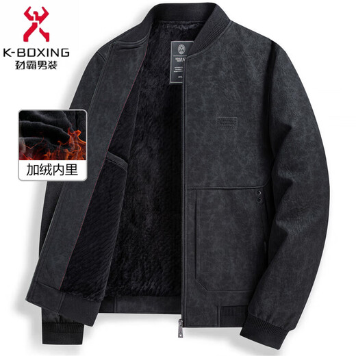 KBXNG Jinba autumn and winter men's plush leather jacket high-end antique imitation suede middle-aged dad's thickened jacket black_2506 M 170_