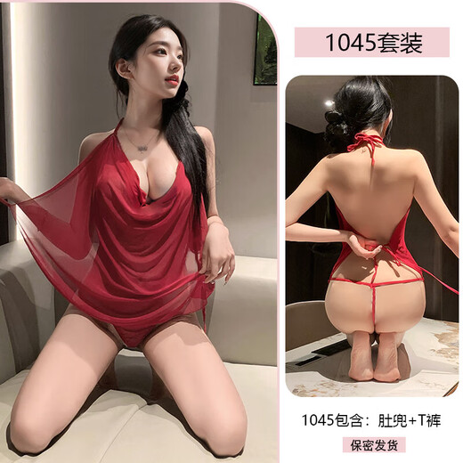 Temptation, passion, bed, shame, small breasts, big naked thong, sexy bellyband, large size bridal suit, burgundy