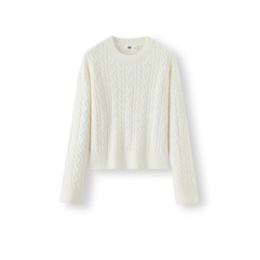 Same style as Semir shopping mall | Senrou Semir sweater for women winter short cable tie round neck loose 2025 new retro sweater milk white 10501 S