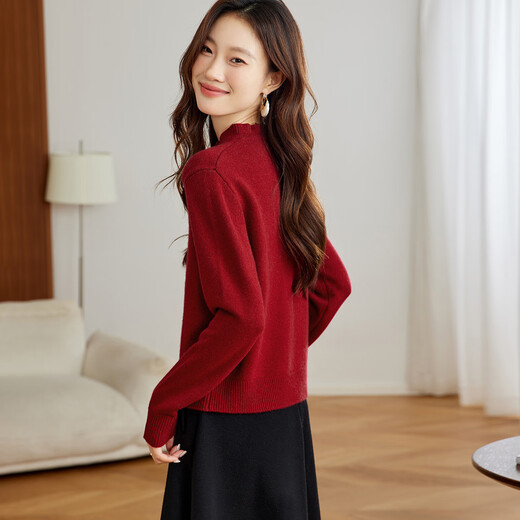 Shexi (Srcr) 26-count cashmere blended short round-neck wool sweater for women with base layer spring and autumn thick knitted sweater