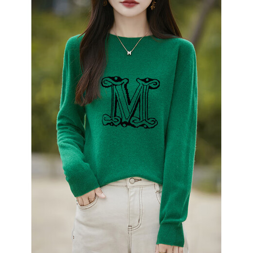 La Chapelle French Jacquard Bottoming Sweater Women's Round Neck Pullover Sweater 2025 Autumn and Winter New Style Loose Slim Top Gray M Recommended Weight 95-110 Jin Jin equals 0.5 kg