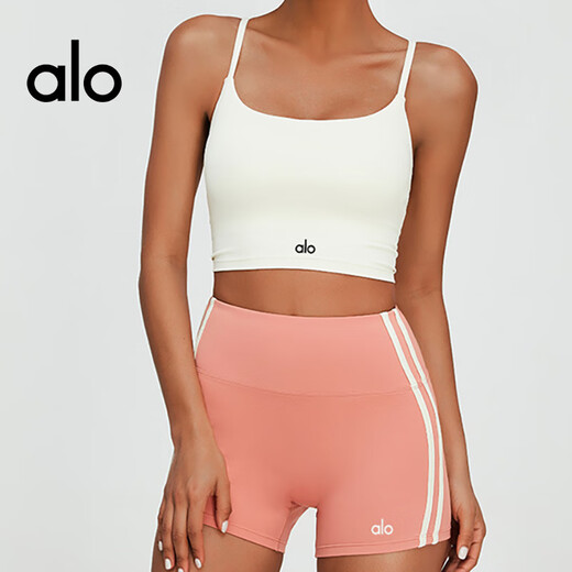 ALO YOGA yoga set yoga American sexy cross back beautiful Pilates fitness contrast color shorts camisole two-piece set light luxury black (top) M