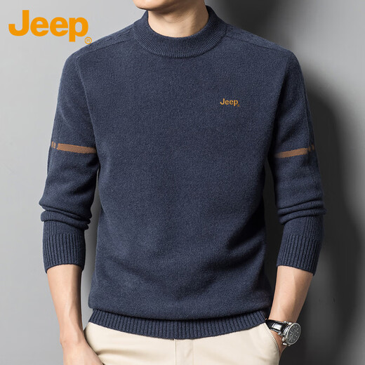 JEEP Sweater Men's Autumn and Winter High-End Casual Knitted Bottoming Shirt Round Neck Men's Top Black Gray XL