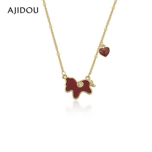 AJIDOU Ajidou Necklace Women's Shining Clavicle Chain Short Necklace Gold + Red 40.5cm 1 piece