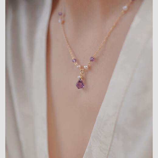 Niche design amethyst pearl necklace with access to luxury high-end clavicle chain sterling silver water drop 40540 amethyst tanzanite necklace (14k gold filled)