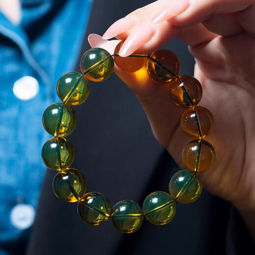 Fan Jialun blue amber beeswax bracelet for men, pure water grade amber, original stone toy piece, single circle bracelet for men and women, gift, blue amber 0.8x21 pieces