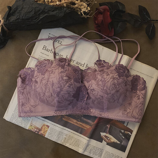 Triumph Purple Lace Underwear Women's Small Breast Gathering Sexy Beautiful Back Bra Secondary Breast Control Anti-Sagging Wireless Bra Set Purple (Set) 75A 34BC Universal Cup