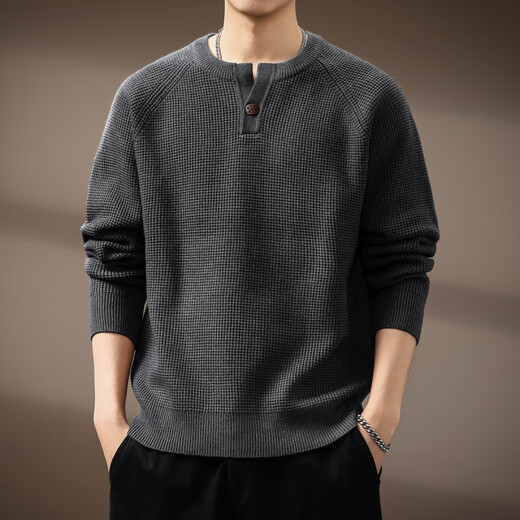 AX Armani broken code 2026 high-end American retro Henry collar men's sweater autumn new trendy brand loose and carefree oatmeal gray S recommended weight 100-120Jin Jin equals 0.5 kg