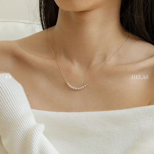 Hera Smile Necklace Akoya Seawater Pearl Necklace Women's Bead Neck Necklace 18K Gold Snake Bone Necklace Upgraded Snake Bone Necklace Millet Beads 4-4 Points 5mm