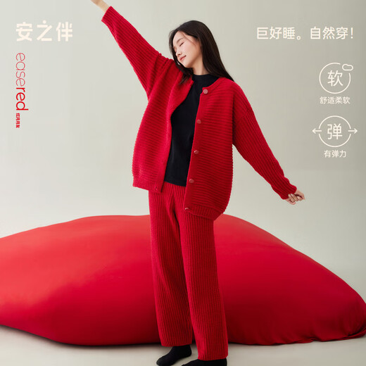 Anzhiban Super Warm Half Velvet Couple Pajamas Autumn and Winter Thickened Coral Velvet Winter Home Clothing for Men and Women Burgundy Female M