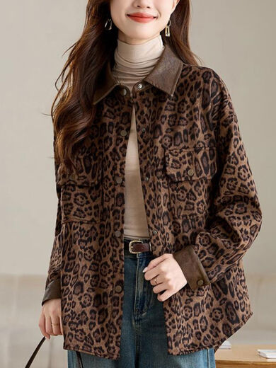 Jingyan shirt jacket for women spring and autumn new style mid-length age-reducing style mom autumn casual leopard print top picture color S S suitable for 100-118Jin Jin is equal to about 0.5 kg