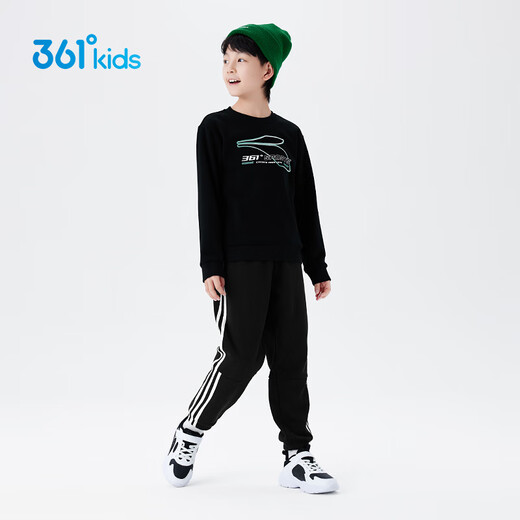 361°【商场款】童装男女童针织加绒加厚长裤冬季新款中大童运动休闲裤 N32443501经典黑【加绒】 150