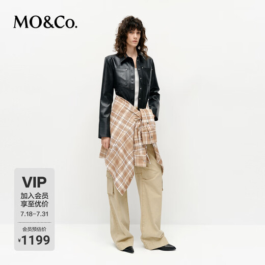 MO&Co.edition Xiaohongshu's popular MOCO jacket 2025 spring new rock plain leather fashion waist-fitting short shirt jacket black xXS/155