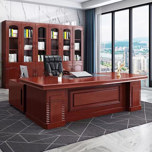 Boss desk and chair combination Chinese style executive desk simple modern president manager desk complete set of office furniture red brown 1.6 meters - single table