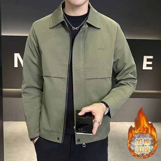 Casual men's jacket autumn and winter new jacket men's lapel cotton thickened versatile light business embroidered warm jacket coffee color cotton 4XL 4XL recommended 160-175Jin Jin equals 0.5 kg