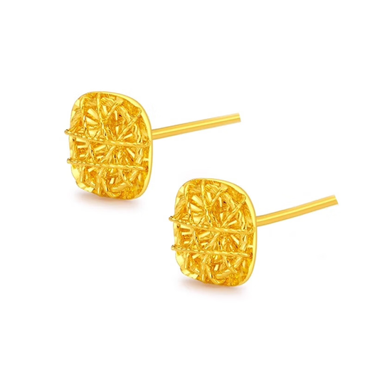 Chipan Sweet Brushed Sugar Cube Earrings Women's Gold Earrings and Earrings Earrings for Girlfriend's Birthday Gift 0.9g Small Sugar Cube Earrings (Curved Hook Style. One Pair)